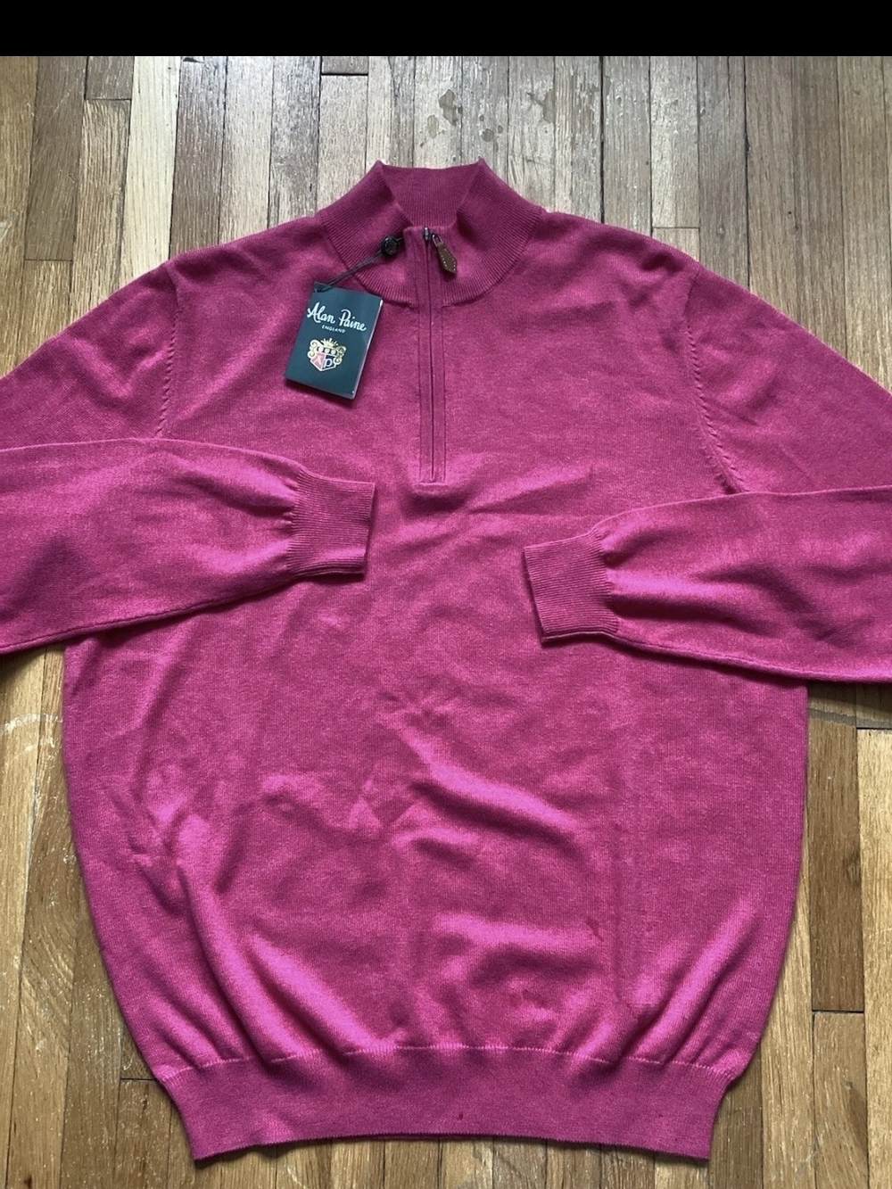 NWT Alan Paine Men's Large Pink Half-Zip Pullover Sweater,Cotton Blend,MINT
